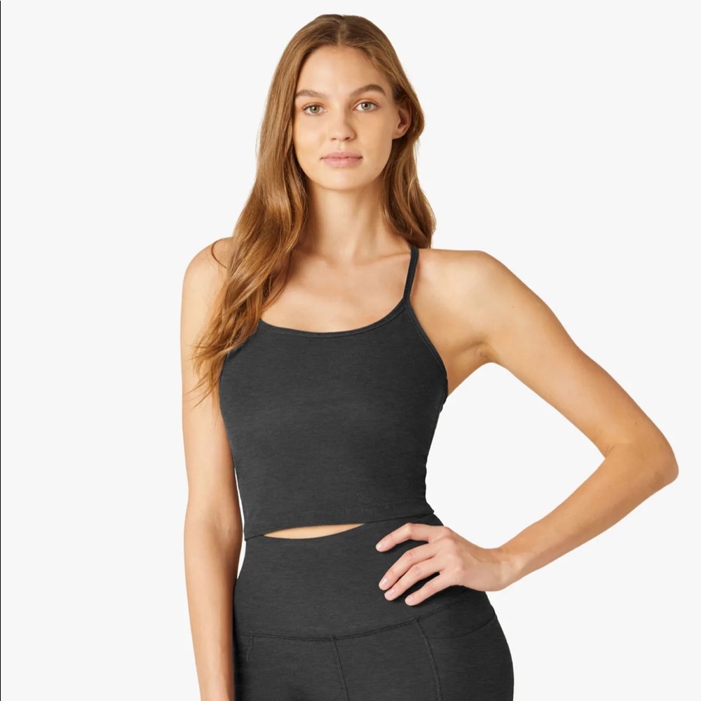Beyond Yoga Size Medium Spacedye Slim Racerback Cropped Tank Black Darkest Night